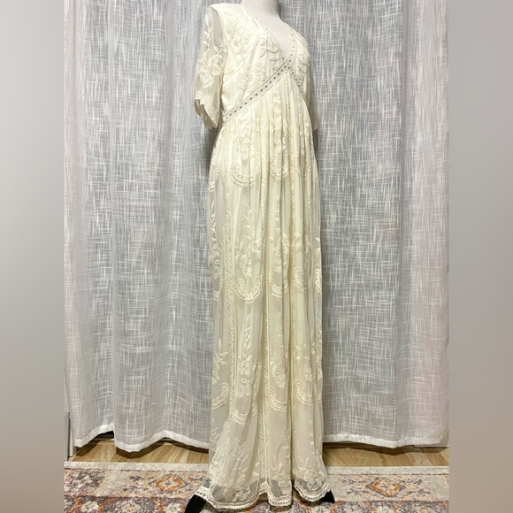 PinkBlush Cream Lace Mesh Overlay Maternity Maxi Dress Women's XL - Picture 2 of 16